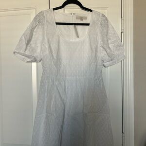 LOFT Dobby U-Neck Puff Sleeve Dress